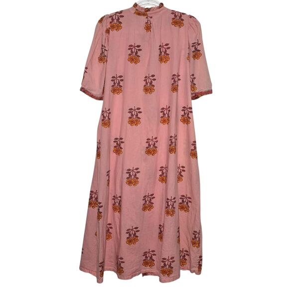 Alix of Bohemia Remi Peony Midi Dress Pink Hand Block Print Cotton Size Large - Picture 4 of 10